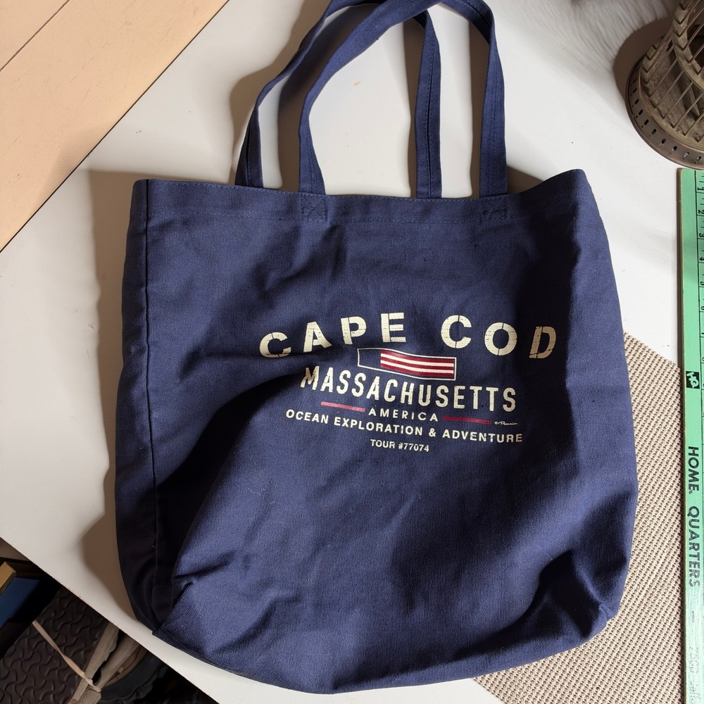 Cape Cod Massachusetts Ocean Exploration Navy Blue Canvas Tote Bag Beach Travel